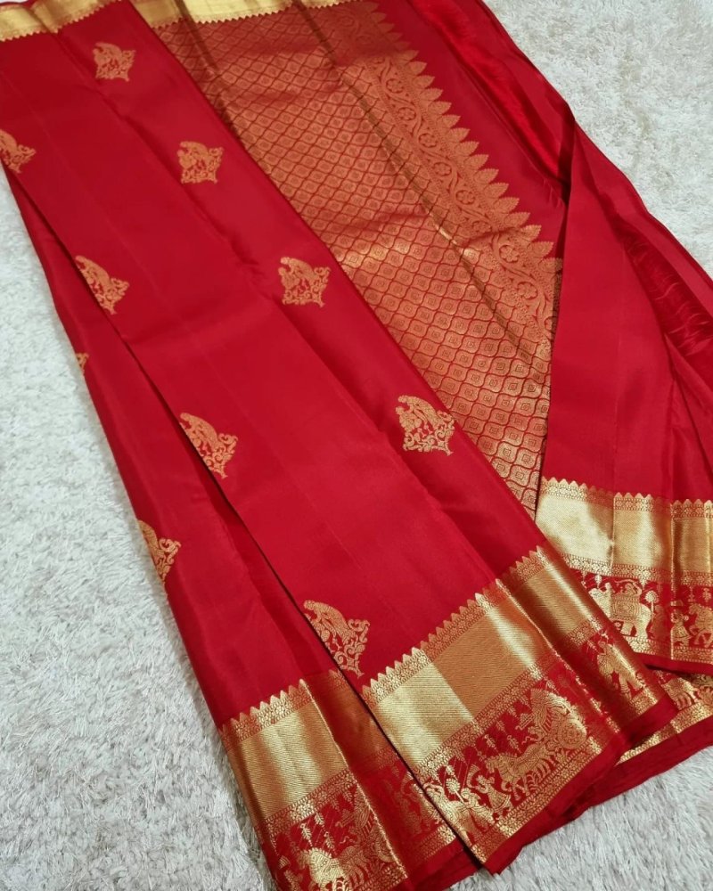 Red Palakhi By Aab Soft Lichi Silk Jacquard Border Saree